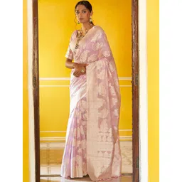 THREAD BOX Ethnic Motifs Zari Linen Blend Banarasi Saree-picture-34