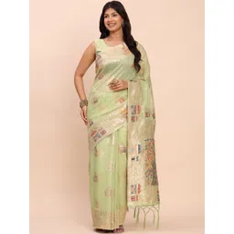 THREAD BOX Ethnic Motifs Zari Linen Blend Handloom Saree-picture-21