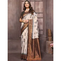 THREAD BOX Ethnic Motifs Zari Linen Blend Kanjeevaram Saree-picture-23