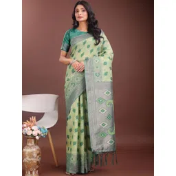THREAD BOX Ethnic Motifs Zari Linen Blend Saree-picture-10
