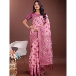 THREAD BOX Ethnic Motifs Zari Linen Blend Saree-picture-11