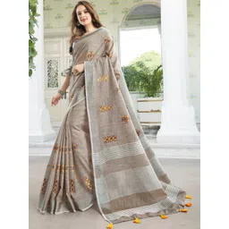 THREAD BOX Ethnic Motifs Zari Linen Blend Saree image 1
