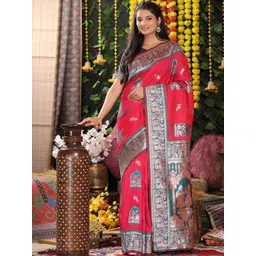 THREAD BOX Ethnic Motifs Zari Silk Blend Handloom Saree-picture-17