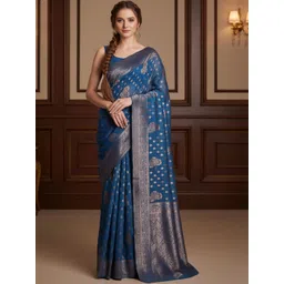 THREAD BOX Ethnic Motifs Zari Silk Blend Heavy Work Banarasi Saree-picture-29