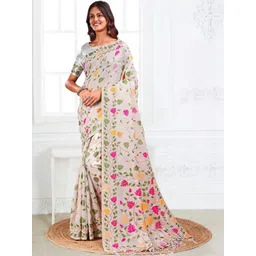THREAD BOX Floral Linen Blend Handloom Saree-picture-29