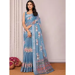 THREAD BOX Floral Linen Blend Saree-picture-24