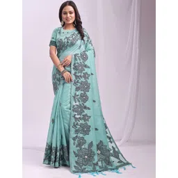 THREAD BOX Floral Linen Blend Saree-picture-31