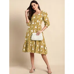 THREAD BOX Floral Print Puff Sleeve A-Line Dress-picture-38