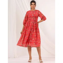 THREAD BOX Floral Print Puff Sleeve Georgette Empire Midi Dress-picture-22
