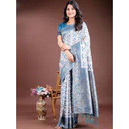 THREAD BOX Floral Zari Linen Blend Handloom Saree-picture-35