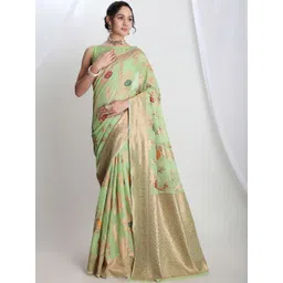 THREAD BOX Floral Zari Linen Blend Saree-picture-34
