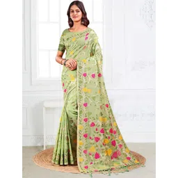 THREAD BOX Floral Zari Linen Blend Saree-picture-33