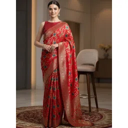 THREAD BOX Floral Zari Silk Blend Banarasi Saree-picture-24