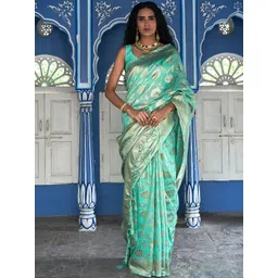 THREAD BOX Floral Zari Silk Blend Heavy Work Banarasi Saree-image-15