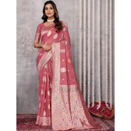 THREAD BOX Woven Design Zari Linen Blend Handloom Banarasi Saree-picture-14
