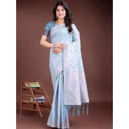 THREAD BOX Woven Design Zari Linen Blend Handloom Saree image 1