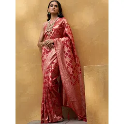 THREAD BOX Woven Design Zari Organza Handloom Kanjeevaram Saree-picture-23