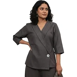 thread hues Oversized Linen Angrakhaa Style Coat for Women, Olive Green-picture-41