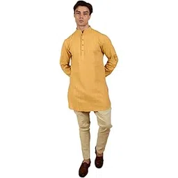 threadori Men’s Pink Striped Yarn-Dyed Kurta | Relaxed Fit Cotton Kurta with Side Pockets & Coconut Shell Buttons | Long Sleeve, Band Collar, Mid Length | Festive & Casual Wear-picture-21