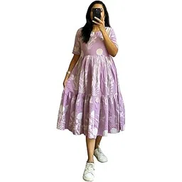 threadsee Women's Rayon Floral Printed Midi Dress, Half Sleeve for Casual wear for Women and Girls Purple-picture-52