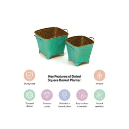 THREADVIBE LIVING 2Pcs Green Polka Dotted Square Basket Planters image 5