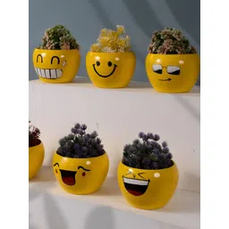 THREADVIBE LIVING 6Pcs Yellow & White Decorative Smiley Face Emoji Flower Planter Pot-picture-24