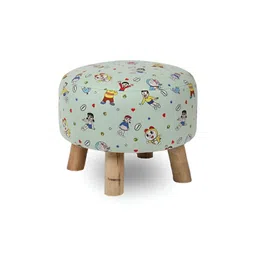 THREADVIBE LIVING Blue & Yellow Printed Wooden & Velvet Round Ottoman-picture-34