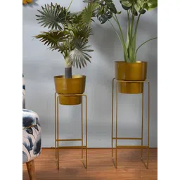 THREADVIBE LIVING Gold-Toned 2 Pieces Textured Modern Planters With Elegant Stands-picture-39