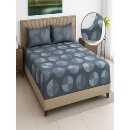 Threadwear Grey & White Geometric 400 TC Queen Bedsheet with 2 Pillow Covers-picture-15