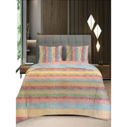 Threadwear Yellow & Blue Geometric 400 TC Queen Bedsheet with 2 Pillow Covers-picture-23