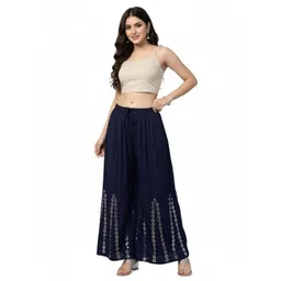 Thrifty Thread Women Ethnic Motifs Embroidered Mirror Work Flared Palazzos image 1