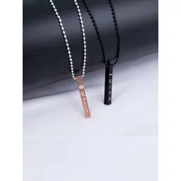 Thrillz Men Set Of 2 Stainless Steel Silver-Plated Contemporary Pendants With Chains-picture-23