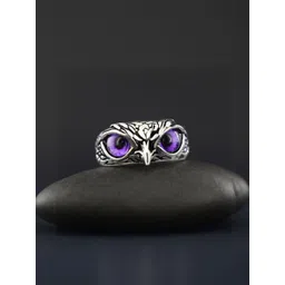 Thrillz Men Stainless Steel Silver Plated Artificial Stones Studded Owl Eye Finger Ring-picture-10