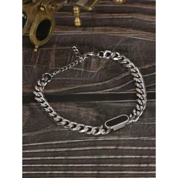Thrillz Men Stainless Steel Silver-Plated Cubic Zirconia Studded Link Bracelet-picture-37
