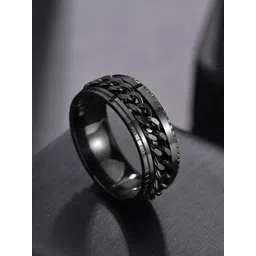 Thrillz Men Stainless Steel Silver Plated Spin Chain Adjustable Finger Ring-picture-15