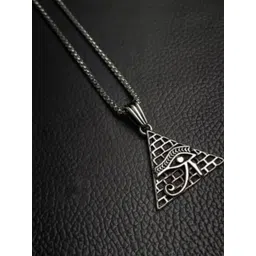 Thrillz Men Stainless Steel Silver-Plated Triangular Shaped Pendant With Chain-picture-17