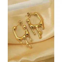 Thrillz Stainless Steel Gold-Plated Contemporary Half Hoop Earrings-picture-23
