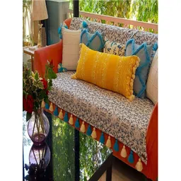 THROWPILLOW Blue & White Printed 3 Seater Sofa Cover-picture-16