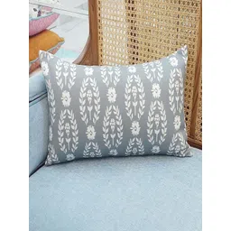 THROWPILLOW Grey & White Floral Printed Rectangle Cushion Cover-picture-12