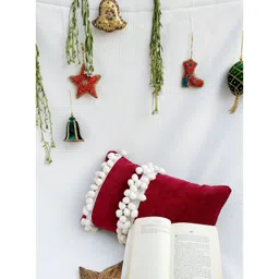 THROWPILLOW Maroon & White Embellished Velvet Rectangle Cushion Covers-picture-37