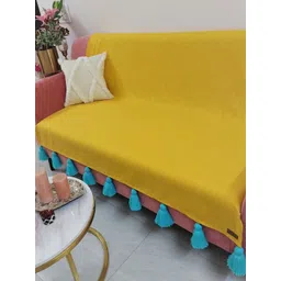 THROWPILLOW Mustard & Turquoise Blue Solid Polyester 1 Piece Sofa Cover-picture-39