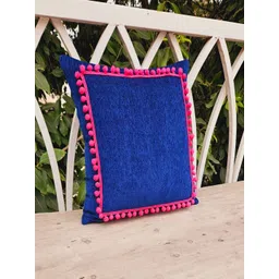 THROWPILLOW Navy Blue & Pink Tasselled Embellished Square Cushion Cover-picture-32