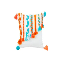 THROWPILLOW Off White & Orange Embroidered Square Cushion Cover-picture-13