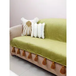 THROWPILLOW Olive Green & Gold-Toned Solid Polyester 1 Piece Sofa Cover-picture-28