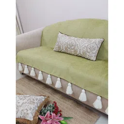 THROWPILLOW Olive Green & Off White Solid Polyester 1 Piece Sofa Cover-picture-21
