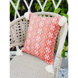 THROWPILLOW Orange & White Abstract Printed Embellished Square Cushion Cover-picture-27