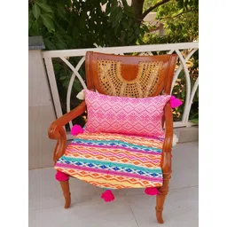 THROWPILLOW Pink & White Geometric Printed Tasselled Rectangle Cushion Cover-picture-38