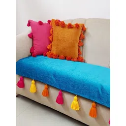 THROWPILLOW Teal & Multicoloured Solid Polyester 1 Piece Sofa Cover-picture-14
