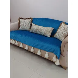 THROWPILLOW Teal & White Solid Polyester 1 Piece Sofa Cover-picture-30