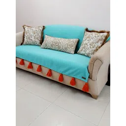 THROWPILLOW Turquoise Blue & Orange Solid Polyester 1 Piece Sofa Cover-picture-13
